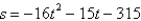 <strong>An object moving vertically is at the given heights at the specified times. Find the position equation for the object. At t = 1 second, s = 284 feet At t = 2 seconds, s = 221 feet At t = 3 seconds, s = 126 feet</strong> A) B) C) D) E)