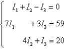<strong>The currents in an electrical network are given by the solutions of the system where I<sub>1</sub>, I<sub>2</sub>, and I<sub>3</sub> are measured in amperes. Solve the system of equations using matrices.</strong> A)I<sub>1</sub> = 5, I<sub>2</sub> = 8, I<sub>3</sub> = 3 B)I<sub>1</sub> = 5, I<sub>2</sub> = 3, I<sub>3</sub> = 8 C)I<sub>1</sub> = 3, I<sub>2</sub> = 5, I<sub>3</sub> = 9 D)I<sub>1</sub> = 3, I<sub>2</sub> = 5, I<sub>3</sub> = 8 E)no solution
