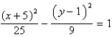 <strong>Find the standard form of the equation of the hyperbola with the given characteristics. vertices: (0, -1), (10, -1) Asymptotes: </strong> A) B) C) D) E)