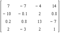 <strong>Find the determinant of the matrix. </strong> A)1,616.95 B)4,850.85 C)3,233.9 D)6,467.8 E)461.99