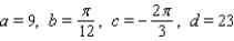 <strong>Scientists sometimes use the formula to simulate temperature variations during the day, with time t in hours, temperature f ( t ) in , and t=0 corresponding to midnight. Assume that f ( t ) is decreasing at midnight. Determine values of a, b, c, and d that fit the information: the high temperature of 32 occurs at 2 P.M., and the average temperature of 23 occurs 6 hours later.</strong> A) B) C) D) E)