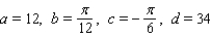 <strong>Scientists sometimes use the formula to simulate temperature variations during the day, with time t in hours, temperature f ( t ) in , and t=0 corresponding to midnight. Assume that f ( t ) is decreasing at midnight. Determine values of a, b, c, and d that fit the information: the high temperature of 34 occurs at 2 P.M., and the average temperature of 19 occurs 6 hours later.</strong> A) B) C) D) E)