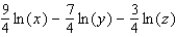 <strong>Express in terms of logarithms of x, y, or z. </strong> A) B) C) D) E)