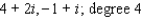 A polynomial f ( x ) with real coefficients and leading coefficient 1 has the given zeros and degree. Express f ( x ) as a product of linear and quadratic polynomials with real coefficients that are irreducible over R.