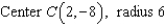 <strong>Find the equation of the circle that satisfies the conditions: </strong> A)(x + 2)<sup> 2 </sup> + (y - 8)<sup> 2 </sup> = 6 B)(x - 2)<sup> 2 </sup> + (y + 8)<sup> 2 </sup> = 36 C)(x - 2)<sup> 2 </sup> + (y + 8)<sup> 2 </sup> = 6 D)(x + 2)<sup> 2 </sup> + (y + 8)<sup> 2 </sup> = 36 E)(x + 2)<sup> 2 </sup> - (y + 8)<sup> 2 </sup> = 36