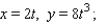 <strong>Find an equation in x and y whose graph contains the points on the curve C. Sketch the graph of C. -1 t 1</strong> A) B) C) D)