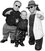 <strong> Which of the following is the genetic condition observed in the middle person from the above figure?</strong> A) Huntington disease B) acondroplasia C) triple recessive condition D) galactosemia E) all of these