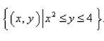 The base of is the parabolic region Cross-sections perpendicular to the axis are squares.Find the volume of