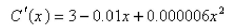 The marginal cost of manufacturing x yards of a certain fabric is in dollars per yard.Find the increase in cost if the production level is raised from yards to yards.Select the correct Answer