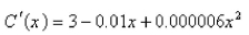 The marginal cost of manufacturing x yards of a certain fabric is in dollars per yard.Find the increase in cost if the production level is raised from yards to yards.