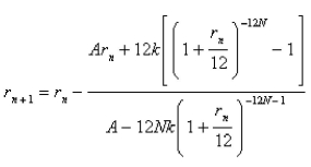 <strong>Select the correct Answer for each question. The size of the monthly repayment that amortizes a loan of dollars in years at an interest rate of per year, compounded monthly, on the unpaid balance is given by The value of can be found by performing the iteration A family secured a loan of $360,000 from a bank to finance the purchase of a house.They have agreed to repay the loan in equal monthly installments of $2476 over 25 years.Find the interest rate on this loan.Round the rate to one decimal place.</strong> A)8.7% B)7.7% C)6.7% D)5.7%