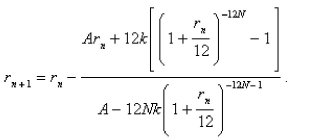 <strong>The size of the monthly repayment that amortizes a loan of dollars in years at an interest rate of per year, compounded monthly, on the unpaid balance is given by The value of can be found by performing the iteration A family secured a loan of $360,000 from a bank to finance the purchase of a house.They have agreed to repay the loan in equal monthly installments of $2342 over 25 years.Find the interest rate on this loan.Round the rate to one decimal place.</strong> A)4.1% B)5.1% C)6.1% D)7.1%