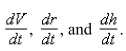 The volume of a right circular cone of radius and height is Suppose that the radius and height of the cone are changing with respect to time a.Find a relationship between b.At a certain instant of time, the radius and height of the cone are 12 in.and 13 in.and are increasing at the rate of 0.2 in./sec and 0.5 in./sec, respectively.How fast is the volume of the cone increasing?