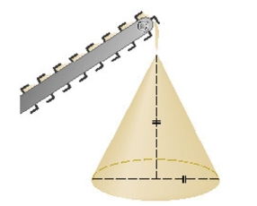 Gravel is being dumped from a conveyor belt at a rate of and its coarseness is such that it forms a pile in the shape of a cone whose base diameter and height are always equal.How fast is the height of the pile increasing when the pile is Round the result to the nearest hundredth.