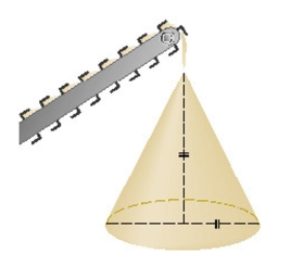 Gravel is being dumped from a conveyor belt at a rate of ft/min and its coarseness is such that it forms a pile in the shape of a cone whose base diameter and height are always equal.How fast is the height of the pile increasing when the pile is ft high? Round the result to the nearest hundredth.Select the correct Answer