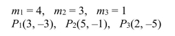 Find the center of mass of the system comprising masses located at the points in a coordinate plane.Assume that mass is measured in grams and distance is measured in centimeters.