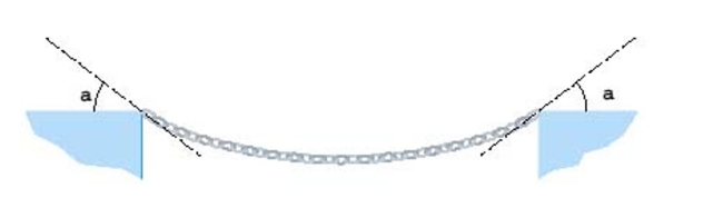 The tension T at each end of the chain has magnitude and makes an angle with the horizontal.What is the weight of the chain? Round the result to the nearest hundredth.