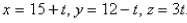 <strong>Select the correct Answer: for each question. Find parametric equations for the line through the point that is parallel to the plane and perpendicular to the line </strong> A) B) C) D) E)