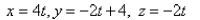 <strong>Select the correct Answer: for each question. Find parametric equations for the line through the point that is parallel to the plane and perpendicular to the line </strong> A) B) C) D) E)