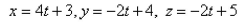 <strong>Select the correct Answer: for each question. Find parametric equations for the line through the point that is parallel to the plane and perpendicular to the line </strong> A) B) C) D) E)