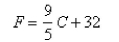 The relationship between the Fahrenheit and Celsius temperature scales is given by the linear function. Complete the table and find the slope.