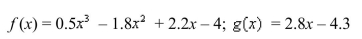<strong>Select the correct Answer for each question. Find the points of intersection of the graphs of the functions.Express yourAnswers accurate to five decimal places. </strong> A)(-0.55126, -5.84352), (3.87001, 6.53604) B)(-0.55126, -1.54352) (0.28124, 10.83604) (3.87001, 0.78748) C)(-0.55126, -1.54352) (3.87001, 0.78748) D)(-0.55126, -5.84352), (0.28124, -3.51252) (3.87001, 6.53604)