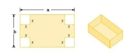 <strong>Select the correct Answer for each question. A box with an open top is to be constructed from a rectangular piece of card board with dimensions in.by in.by cutting out equal squares of side at each corner and then folding up the sides as in the figure.Express the volume of the box as a function of </strong> A) B) C) D) E)