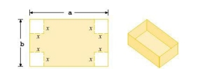 A box with an open top is to be constructed from a rectangular piece of card board with dimensions in.by in.by cutting out equal squares of side at each corner and then folding up the sides as in the figure.Express the volume of the box as a function of