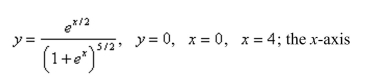 Find the volume of the solid generated by revolving the region bounded by the graphs of the equations about the indicated axis.