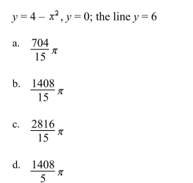 Find the volume of the solid generated by revolving the region bounded by the graphs of the equations about the indicated line.