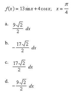 Find the differential of the function at the indicated number.