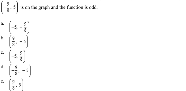the coordinates of a second point on the graph of a function f if the given point  <div style=padding-top: 35px> 