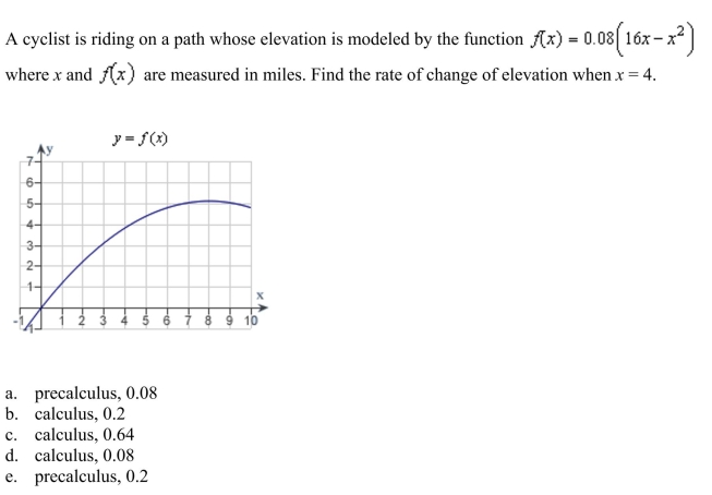 Decide whether the following problem can be solved using precalculus, or whether calculus is required. If the problem can be solved using precalculus, solve it. If the Problem seems to require calculus, use a graphical or numerical approach to estimate the Solution.