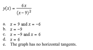 Determine all values of x, (if any), at which the graph of the function has a horizontal tangent.