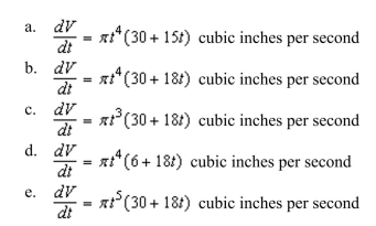 time in seconds and the dimensions are in inches. Find the rate of change of the volume of the cylinder, V, with respect to time.