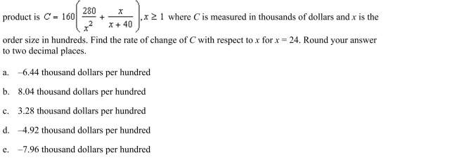ordering and transportation cost C for the components used in manufacturing a
