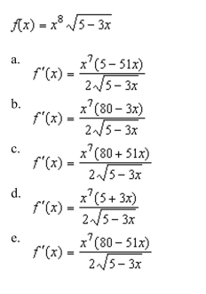 the derivative of the function.