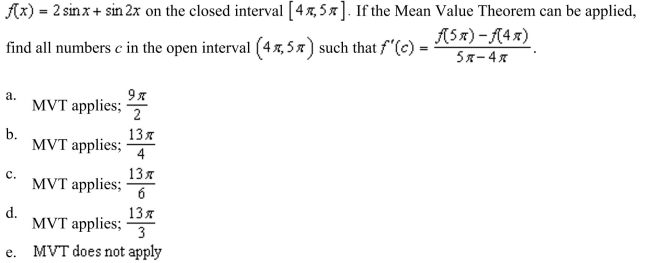 Determine whether the Mean Value Theorem can be applied to the function