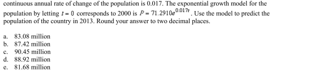 Suppose that the population (in millions) of a Egypt in 2007 is 80.3 and that expected