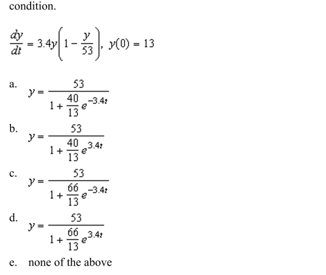 the logistic equation that satisfies the following differential equation and initial