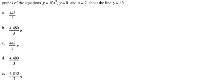 the volume of the solid generated by revolving the region bounded by the