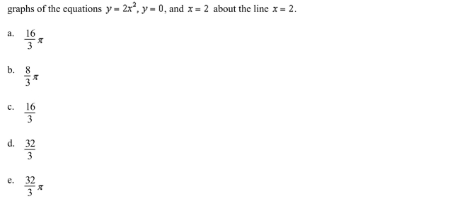the volume of the solid generated by revolving the region bounded by the