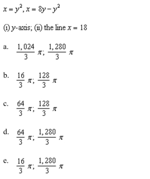 the volume of the solid generated by revolving the region bounded by the graphs of the equations about the given lines.