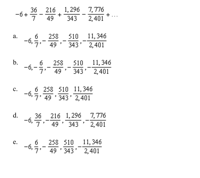 Write the first five terms of the sequence of partial sums.