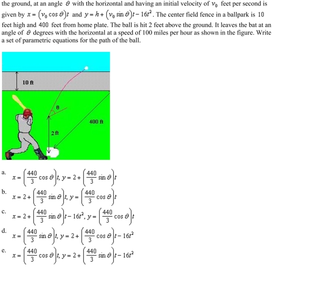 parametric equations for the path of a projectile launched at a height h feet above
