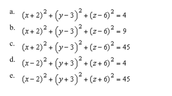the standard equation of the sphere with center at yz-plane.