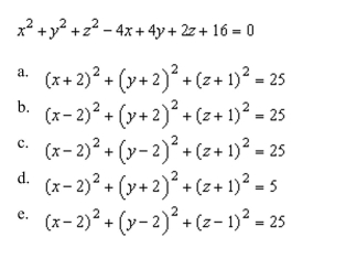 Complete the square to write the following equation in the standard form for a sphere.