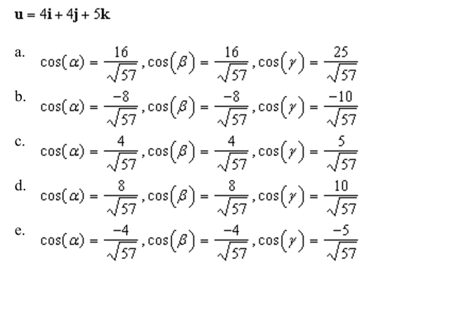 the direction cosines of the vector u given below.