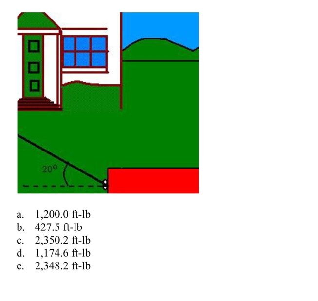 Suppose a toy wagon is pulled by exerting a force of 25 pounds on a handle that makes a angle with the horizontal as shown in the figure below. Find the work done in pulling The wagon 50 feet. Round your answer to one decimal place.