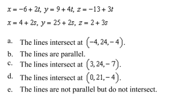 Determine whether the lines given below intersect, and, if so, find the point of intersection.